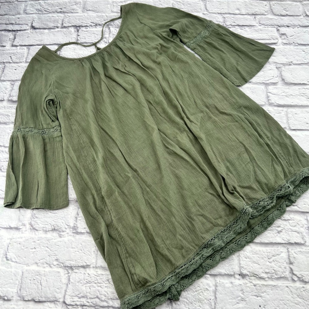 aerie Olive Green Crinkle Tunic with Lace Hem